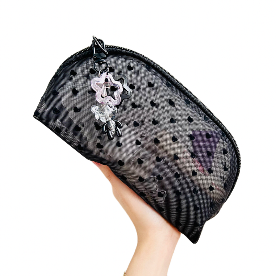 Heart Mesh Zip Bag with Charms - Rivvy Momo